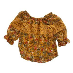 Girls Boho Yellow Floral Top SZ 7/8